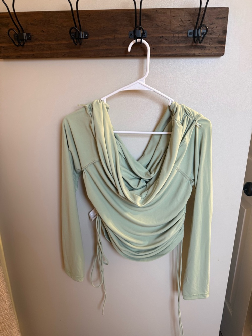 Zara Pale Sage Draped Cowl Long-Sleeve Top